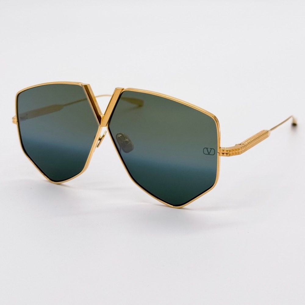 Valentino Garavani Gold Sunglasses with Dark Green Lenses
